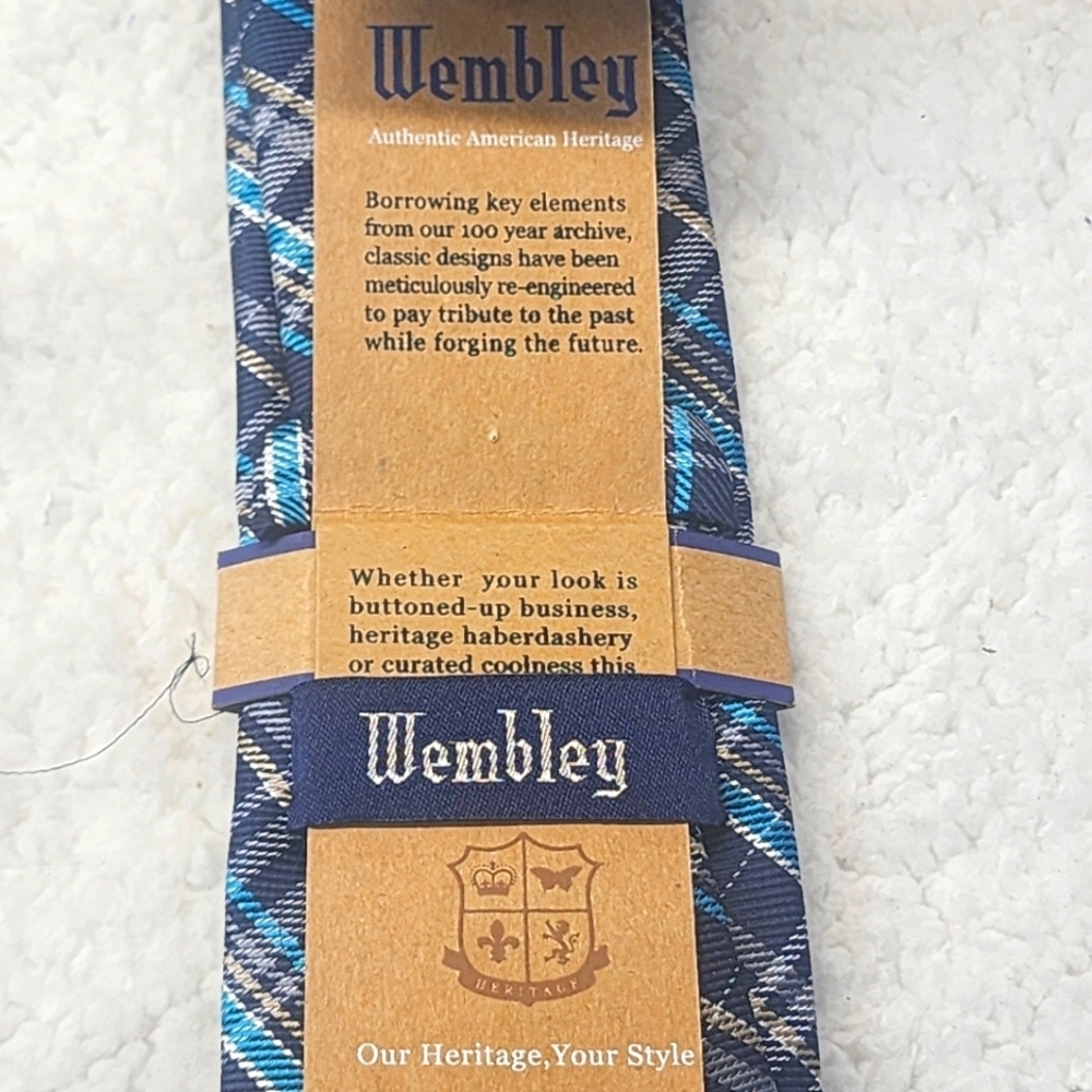 Wembley Aqua Blue Plaid Men's Tie - Picture 4 of 8